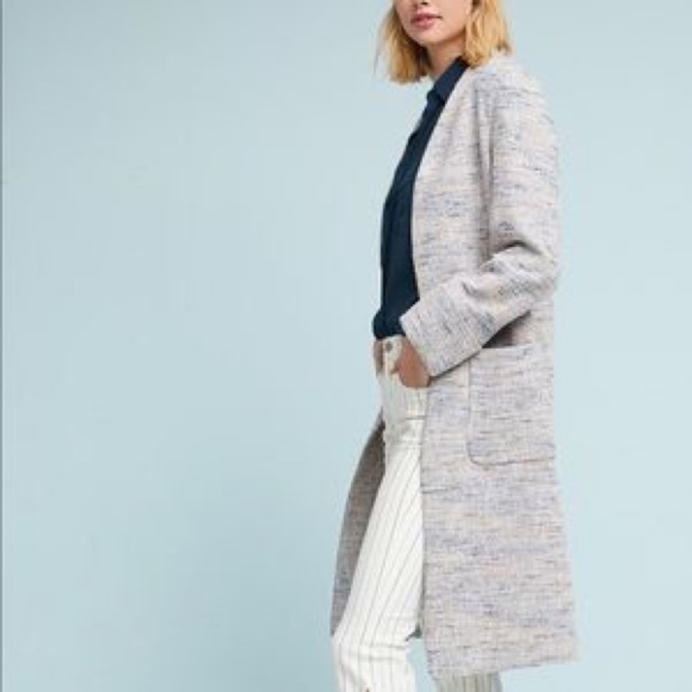 Anthropologie Textured Blue and Cream Trench Coat